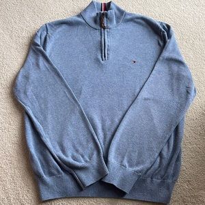 Men’s Medium Tommy Hill 1/4 zip light blue sweater.